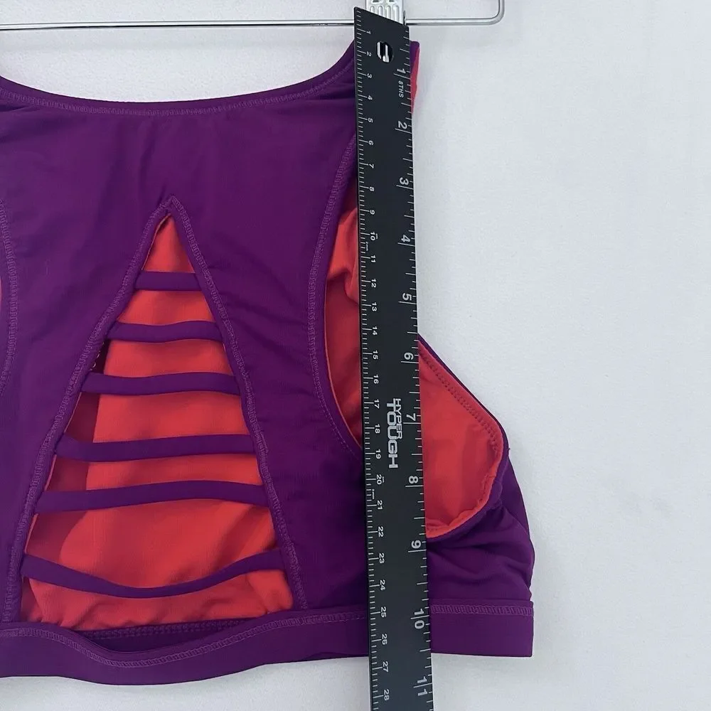 Athleta‎ Makaha Reversible High Neck Bikini Top Vermilion Orange Purple READ XS